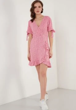 LELA FLORAL RUFFLE DETAIL - Vestido Informal - Fuchsia , Mujer -LELA Tienda 079ea634accc42409d83c3fd5c22a91b