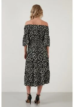 LELA FLOWERED CARMEN THREE QUARTER SLEEV - Vestido Informal - Black Lepoard , Mujer -LELA Tienda 253759ebb8724187b43e7f1e1152c5ec