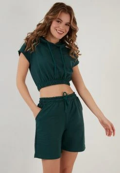 LELA SET - Shorts - Dark Green Melange , Mujer