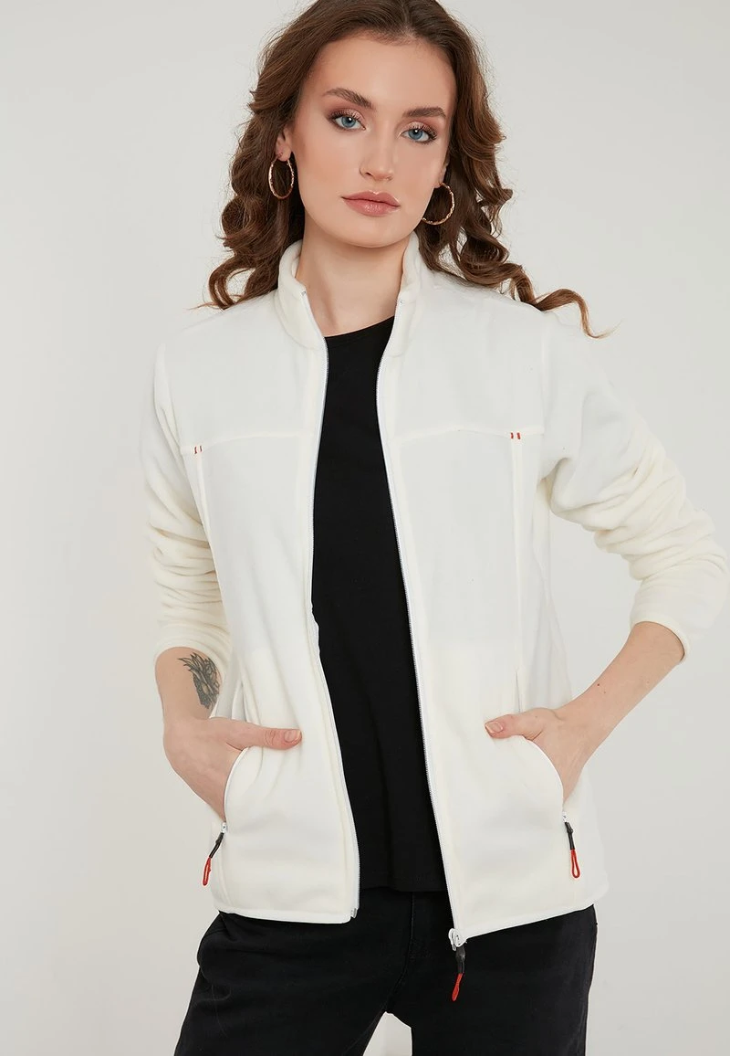 LELA HIGH COLLAR ZIPPER - Forro Polar - Ecru , Mujer 3 LELA HIGH COLLAR ZIPPER - Forro Polar - Ecru , Mujer - Imagen 3