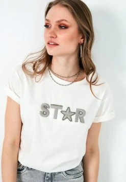 LELA Camiseta Estampada - Ecru , Mujer