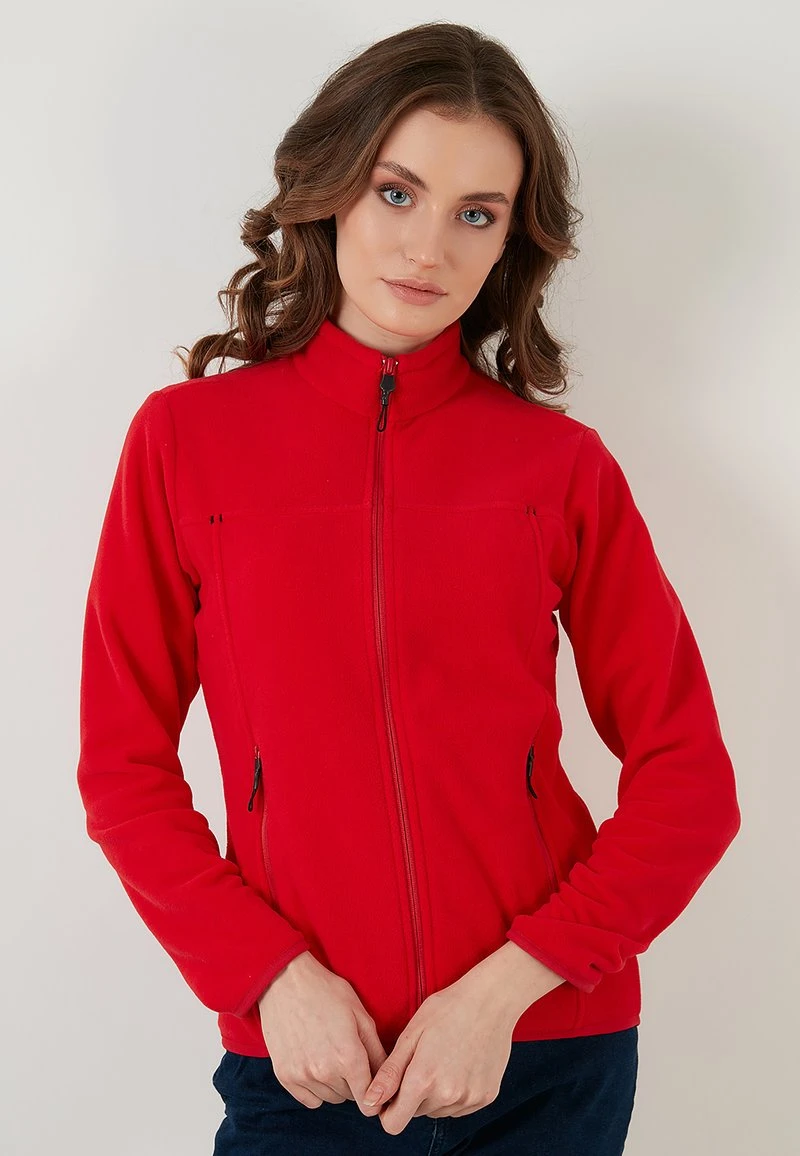 LELA HIGH COLLAR ZIPPER - Forro Polar - Red , Mujer 1 LELA HIGH COLLAR ZIPPER - Forro Polar - Red , Mujer