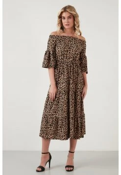 LELA FLOWERED CARMEN THREE QUARTER SLEEV - Vestido Informal - Leopard , Mujer