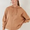 LELA HOODED OVERSIZED - Jersey De Punto - Camel, Mujer