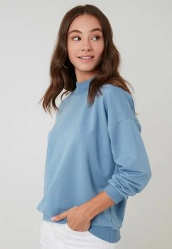 LELA HIGH COLLAR BASIC SWEATSHIRT - Sudadera - Blue , Mujer -LELA Tienda 448a27935a2e440f9117009eacb14d2c