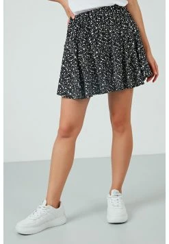 LELA FLOWERED - Falda Acampanada - Black-white, Mujer