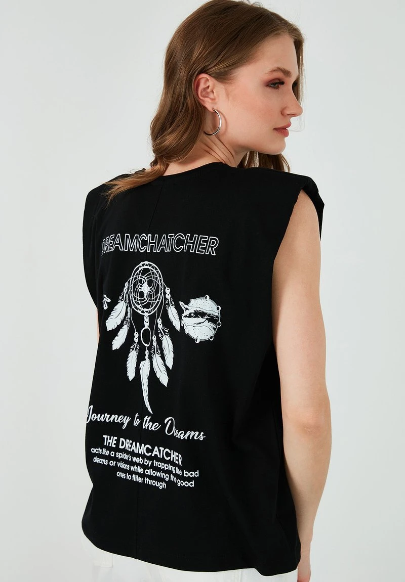 LELA CREW NECK WADDING SHOULDERS - Camiseta Estampada - Black, Mujer 2 LELA CREW NECK WADDING SHOULDERS - Camiseta Estampada - Black, Mujer - Imagen 2