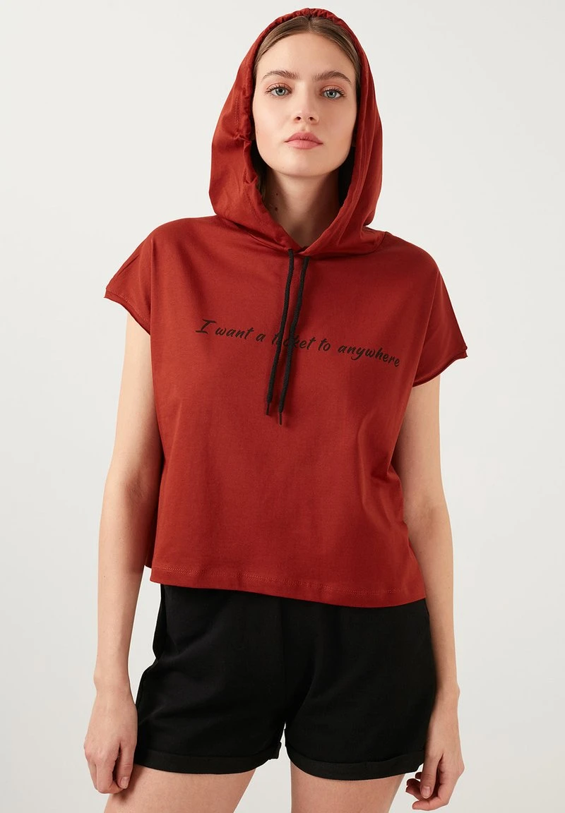 LELA Jersey Con Capucha - Brick Red , Mujer 1 LELA Jersey Con Capucha - Brick Red , Mujer
