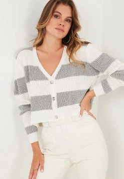 LELA BUTTON-DOWN V-NECK - Chaqueta De Punto - Grey, Mujer