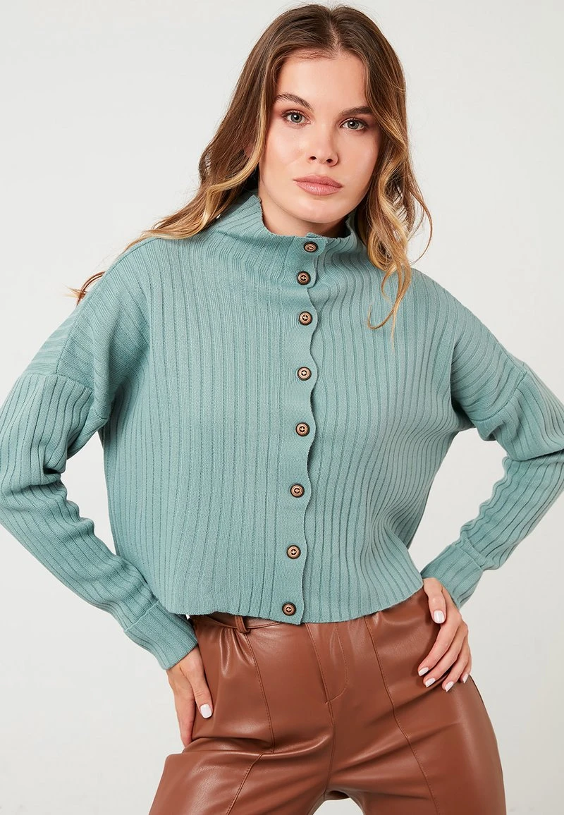 LELA HIGH COLLAR - Chaqueta De Punto - Sea Green, Mujer 3 LELA HIGH COLLAR - Chaqueta De Punto - Sea Green, Mujer - Imagen 3