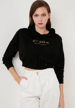 LELA Jersey Con Capucha - Black, Mujer