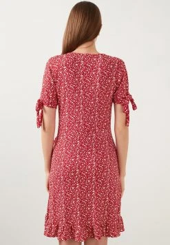 LELA FLORAL RUFFLE DETAIL - Vestido Informal - Red , Mujer -LELA Tienda 5b111d5a5d7040b5b69e0490a6b97938
