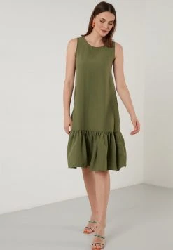LELA REGULAR FIT MIDI - Vestido Informal - Khaki , Mujer