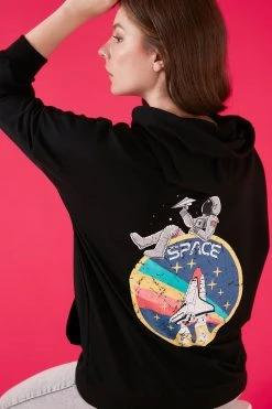 LELA Jersey Con Capucha - Black, Mujer