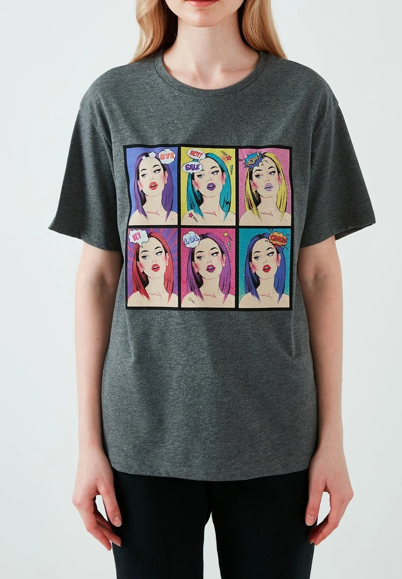 LELA Camiseta Estampada - Anthracite Melange , Mujer 1 LELA Camiseta Estampada - Anthracite Melange , Mujer