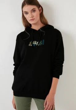 LELA HOODED REGULAR FIT - Jersey Con Capucha - Black , Mujer