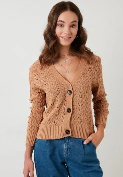 LELA V-NECK - Chaqueta De Punto - Camel , Mujer
