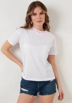 LELA CREW NECK - Camiseta Estampada - White Neon Fuchsia, Mujer