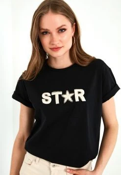 LELA Camiseta Estampada - Black , Mujer