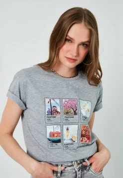 LELA Camiseta Estampada - Grey-melange, Mujer -LELA Tienda c23659182b10414d812f8bd0916107a2