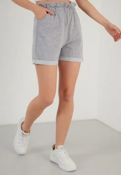 LELA WITH ELASTIC WAIST POCKETS - Shorts - Grey-melange , Mujer