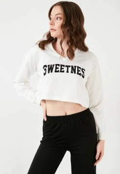 LELA V-NECK CROP - Sudadera - Ecru , Mujer