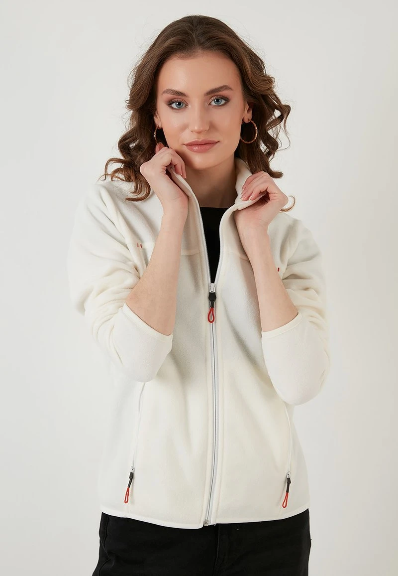 LELA HIGH COLLAR ZIPPER - Forro Polar - Ecru , Mujer 4 LELA HIGH COLLAR ZIPPER - Forro Polar - Ecru , Mujer - Imagen 4