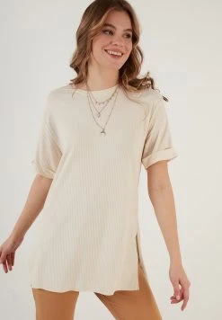 LELA OVERSIZE CREW NECK SLIT DETAILED - Blusa - Stone Colored, Mujer -LELA Tienda dd290237b4694890849bb596e2c9f48d
